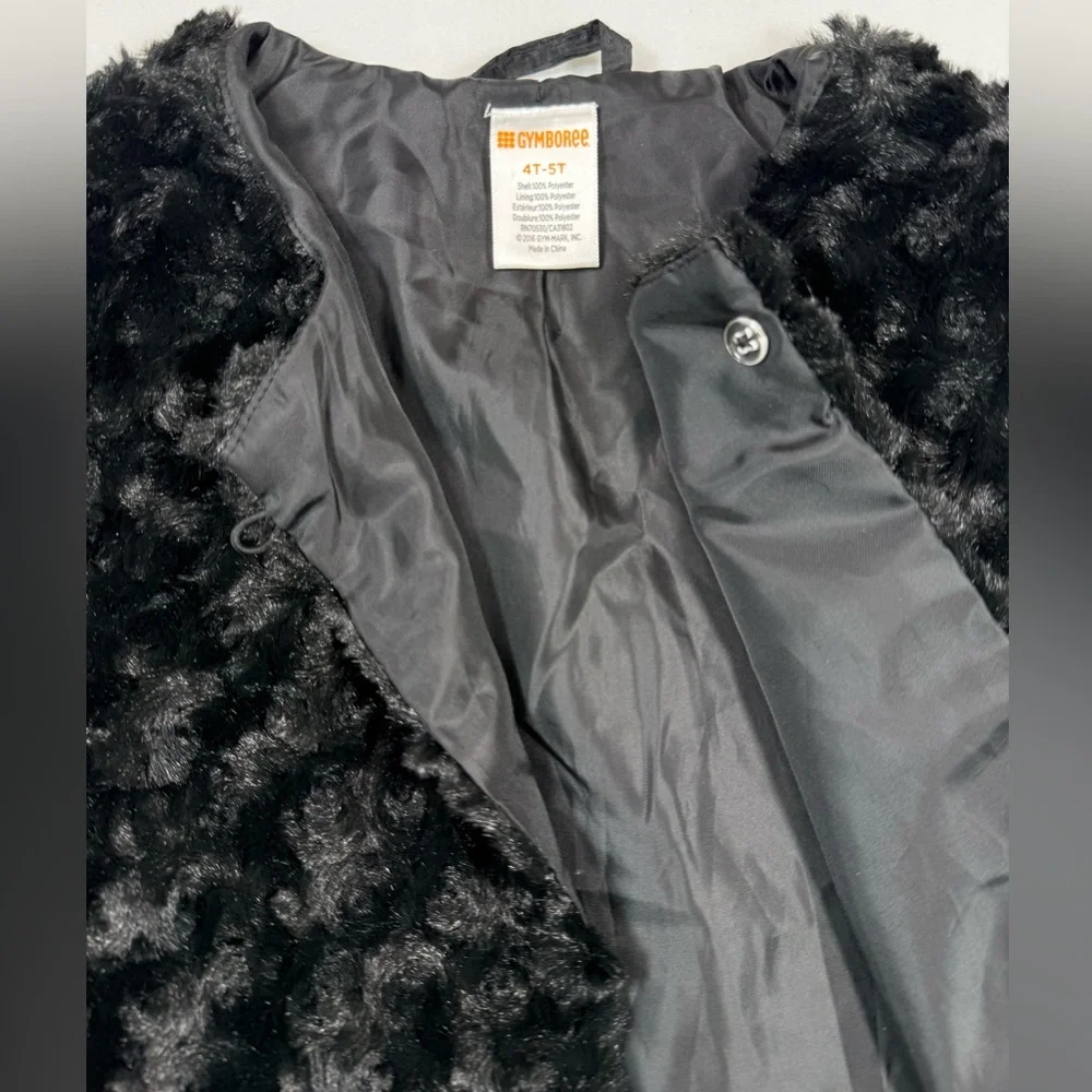 GYMBOREE Girls Faux Fur Cropped Jacket 4T-5T‎ Black Furry Plush Dressy Holiday